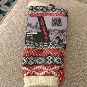 Muk Luks Cream and Red Knit Socks